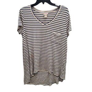 Mossimo Supply Co Women's Y2K Beige Navy Stripe Super Soft Hi-Low Pocket Tee XL